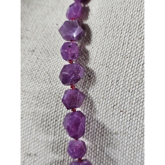 Purple Amethyst Faceted Nugget Bead Necklace Natural Gemstone Boho Statement. - Picture 6 of 7